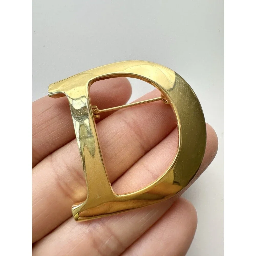Vintage AK Anne Klein Initial Letter D Gold Tone Pin Brooch
